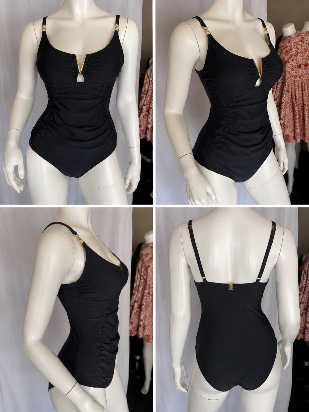 Black One-Piece Swimwear with Gold Accent